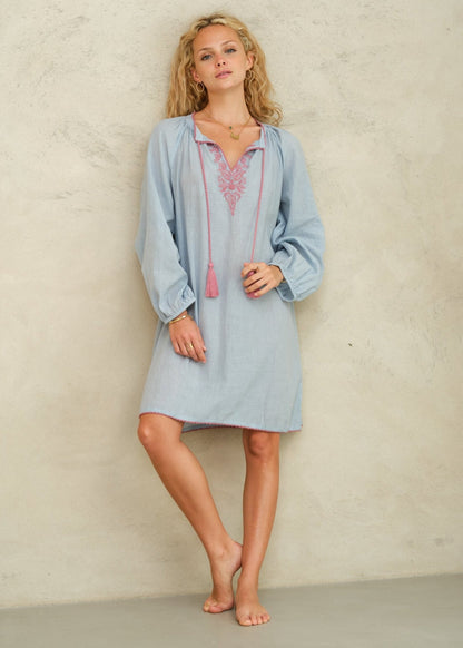 M.A.B.E Talia Kaftan - Lt Blue/Rose M.A.B.E Apparel