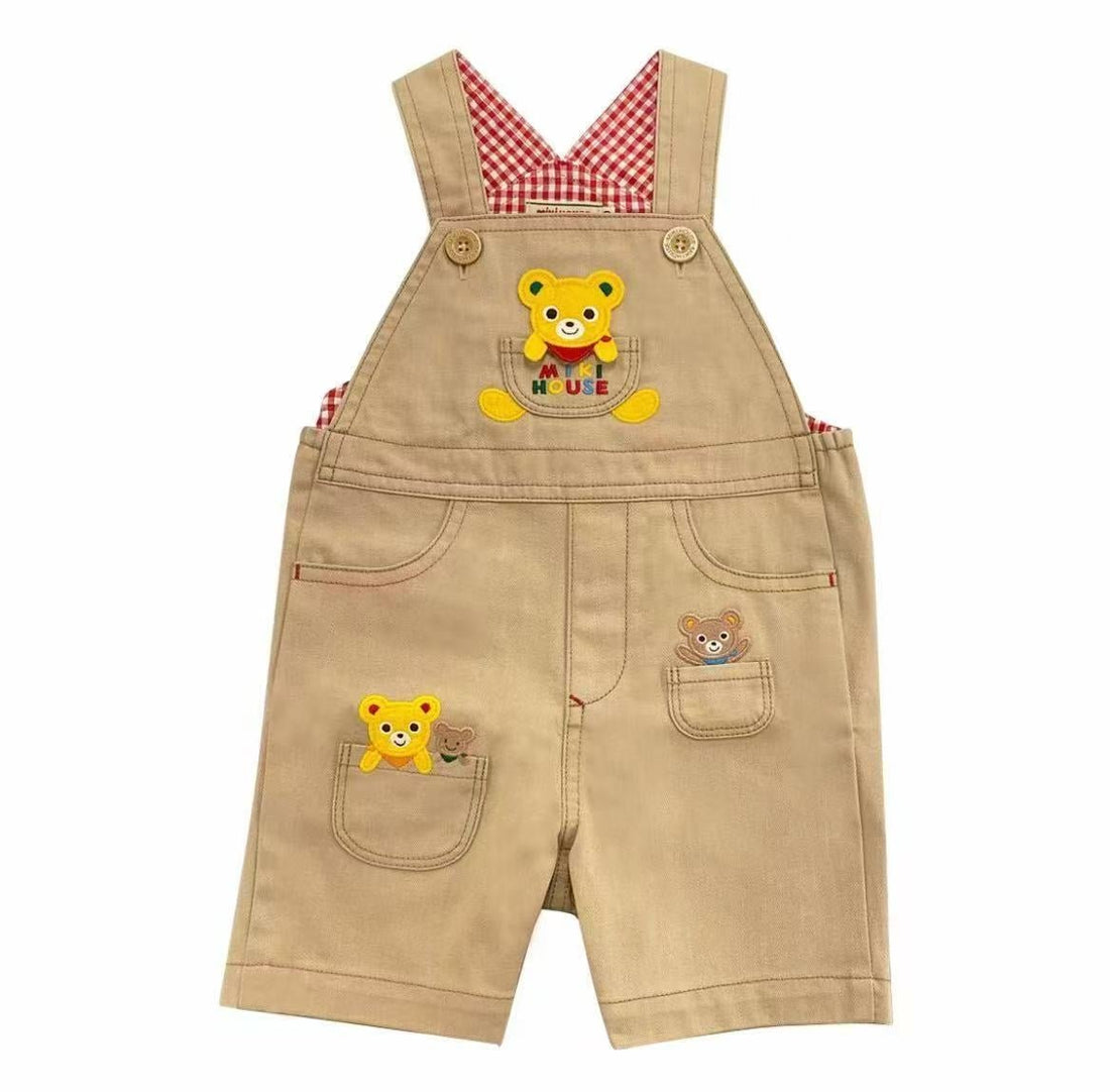 Miki House Bear Embroidered Overalls – Beige MIKI HOUSE