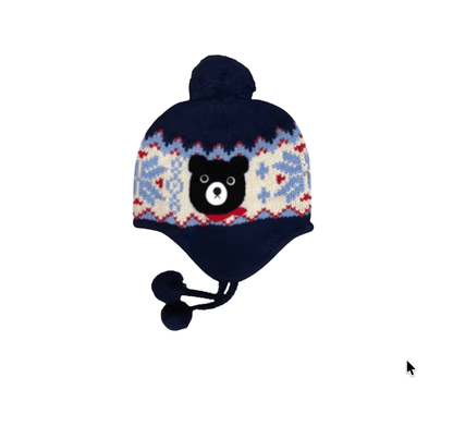 Miki House Double B Nordic Knit Hood Hat – Navy Bear MIKI HOUSE