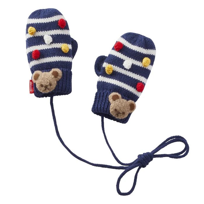 Mikihouse Dreamy Knit Teddy Bear Mittens - Navy MIKI HOUSE
