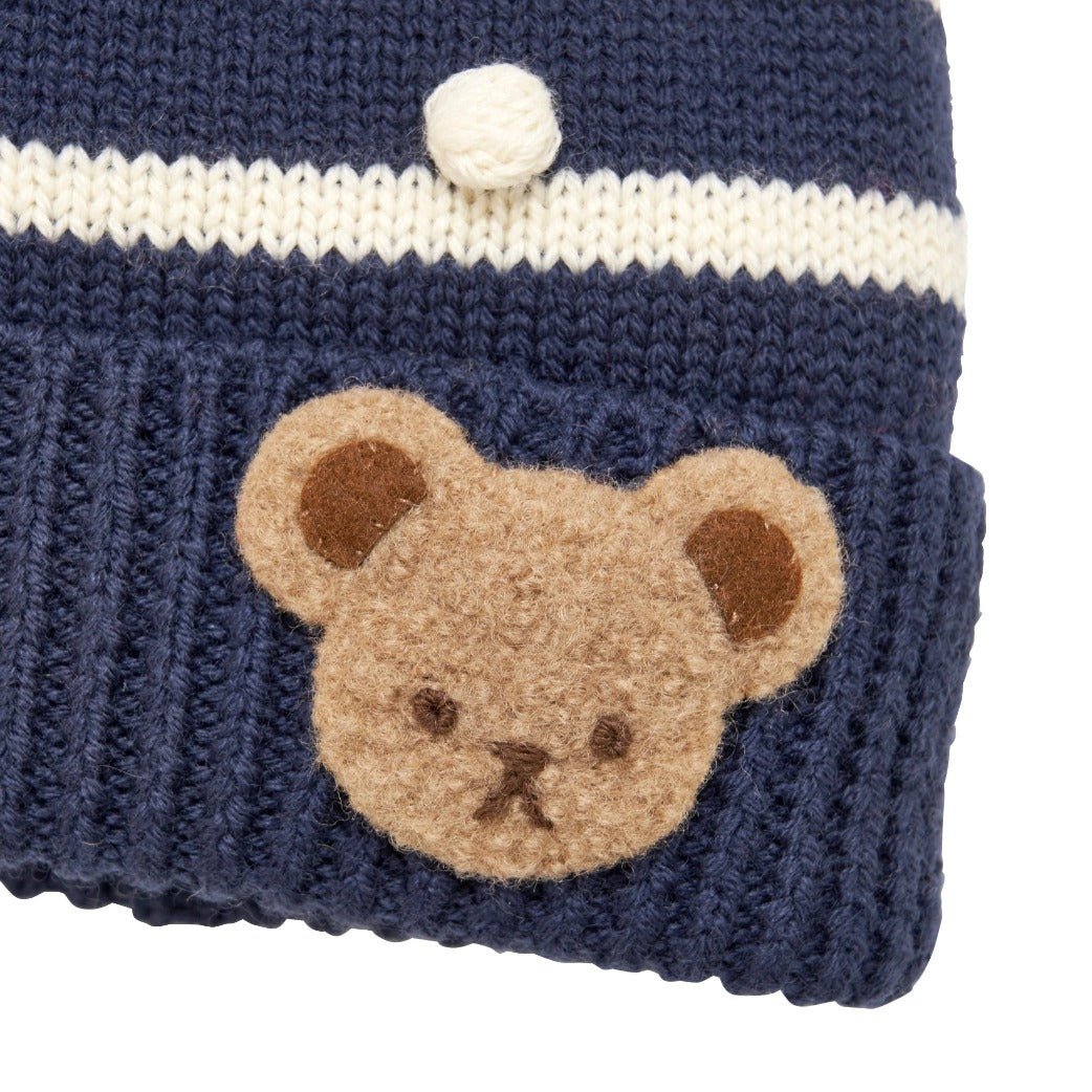 MIKIHOUSE Knit Hat with Teddy Bear Motif - Navy MIKI HOUSE
