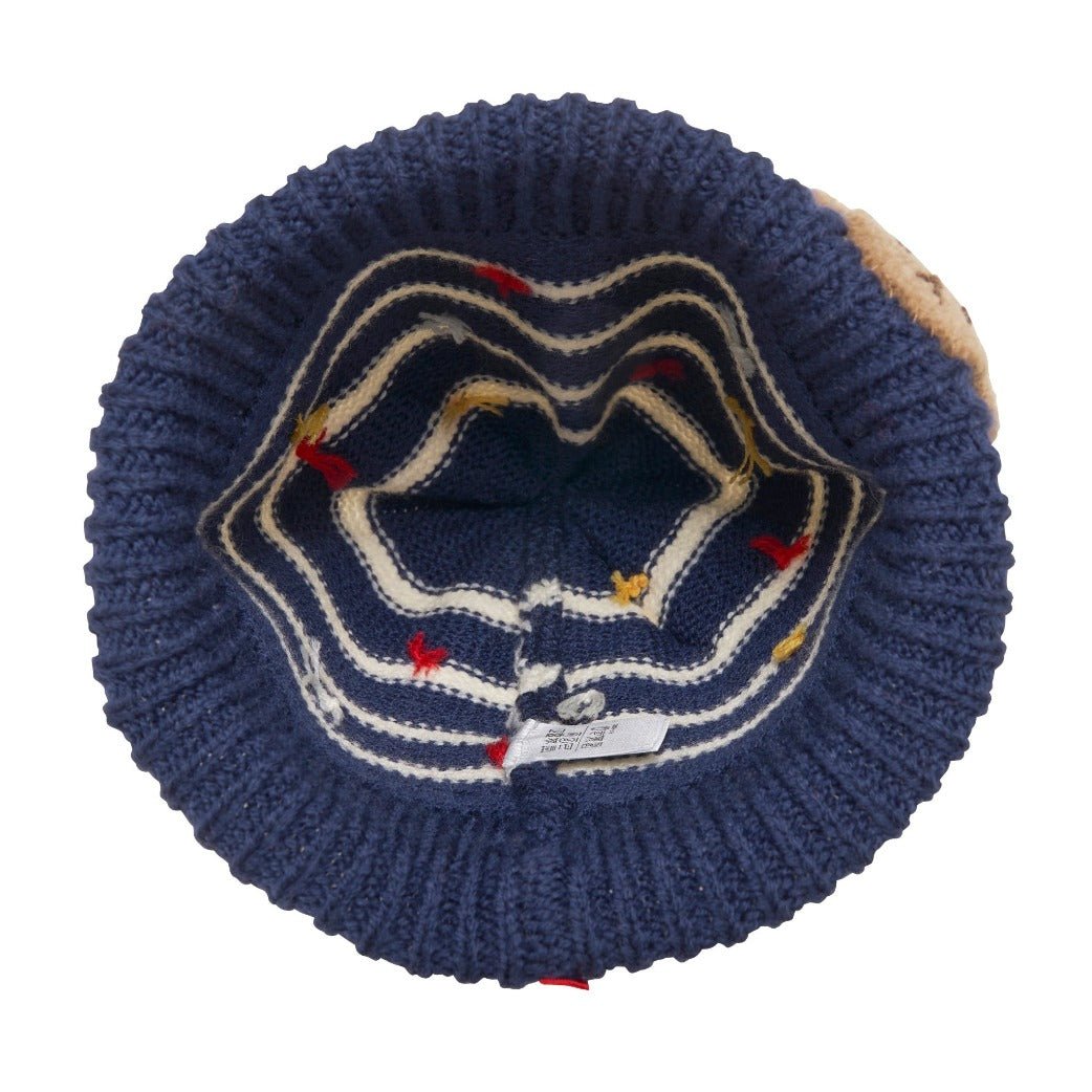 MIKIHOUSE Knit Hat with Teddy Bear Motif - Navy MIKI HOUSE