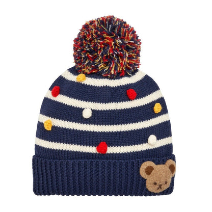 MIKIHOUSE Knit Hat with Teddy Bear Motif - Navy MIKI HOUSE