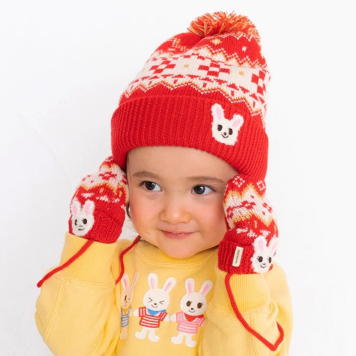 MIKIHOUSE Knitted Mittens with Character Motif - Red MIKI HOUSE