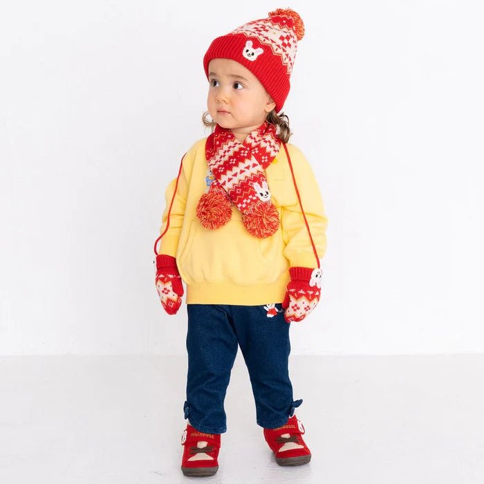 MIKIHOUSE Knitted Mittens with Character Motif - Red MIKI HOUSE