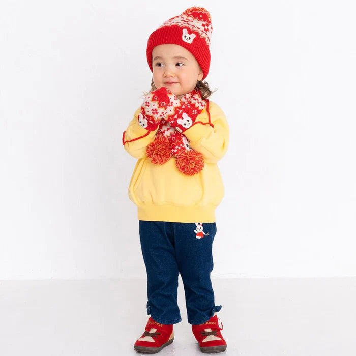 MIKIHOUSE Knitted Mittens with Character Motif - Red MIKI HOUSE