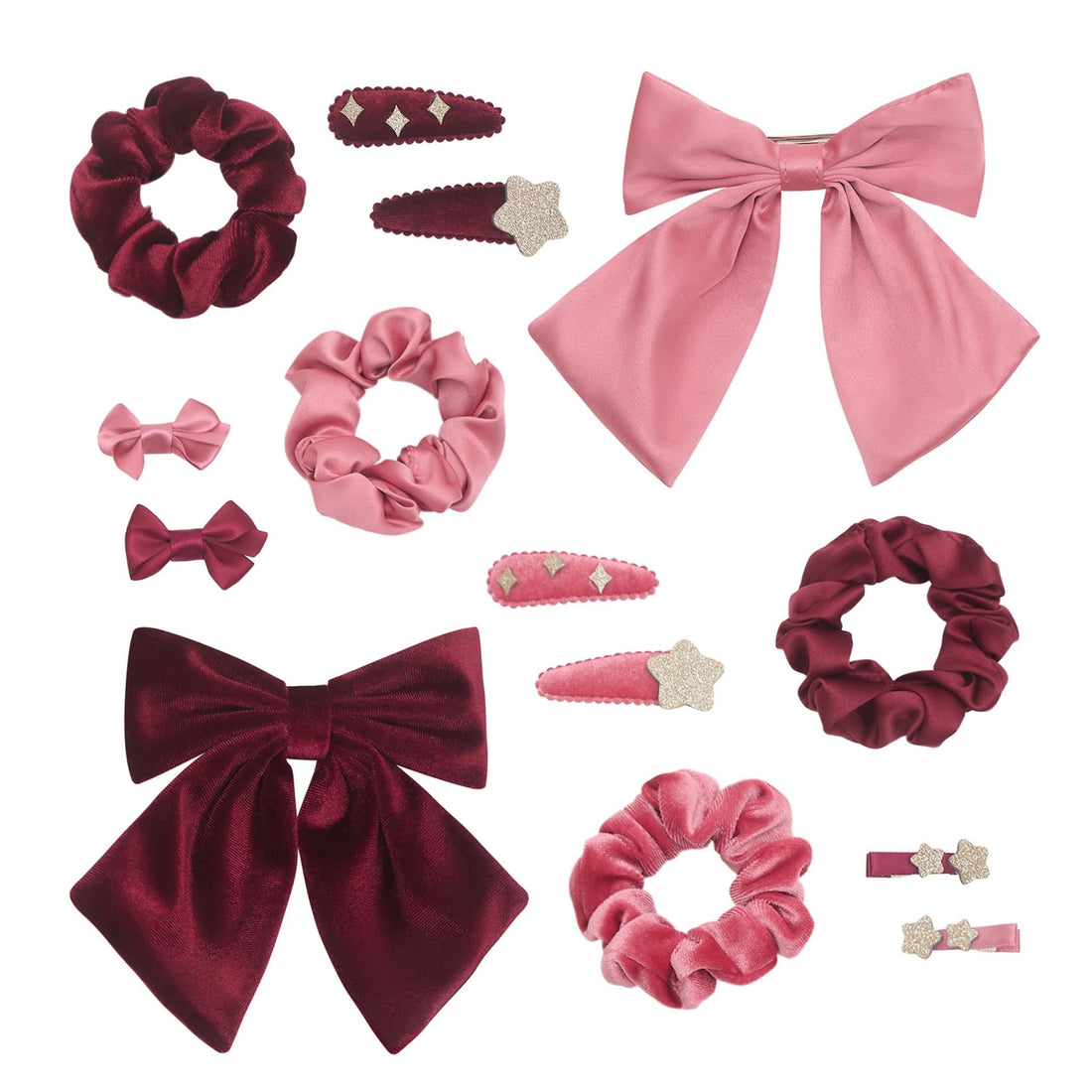 Hair accessories inside Mimi &amp; Lula burgundy gifting pouch