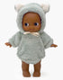 Minikane Arsène 27 cm Fantasia doll in a grey green bear outfit