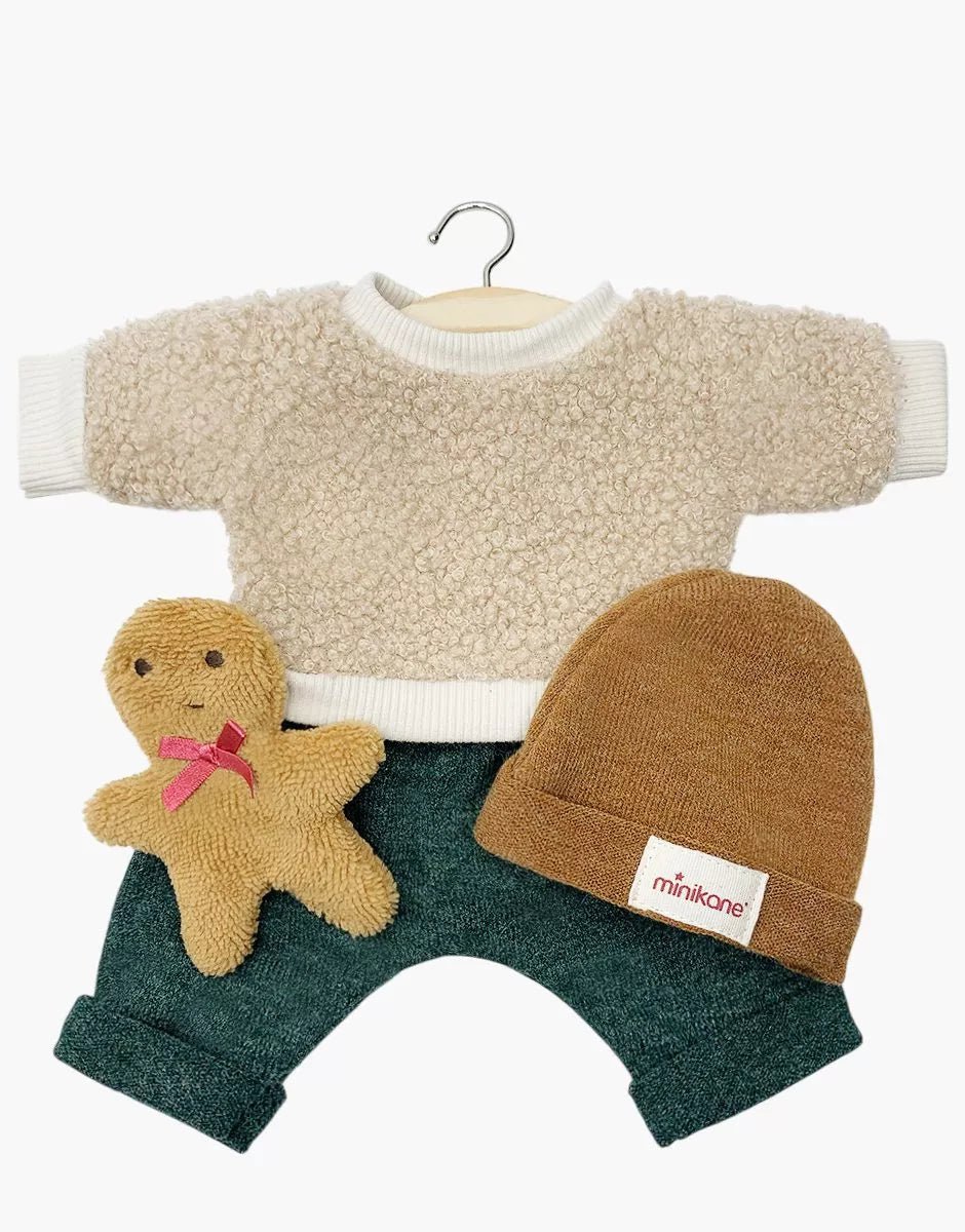 Minikane Gordis Gingerbread Man 3 - Piece Outfit Set – Green (34–37cm Dolls) Minikane