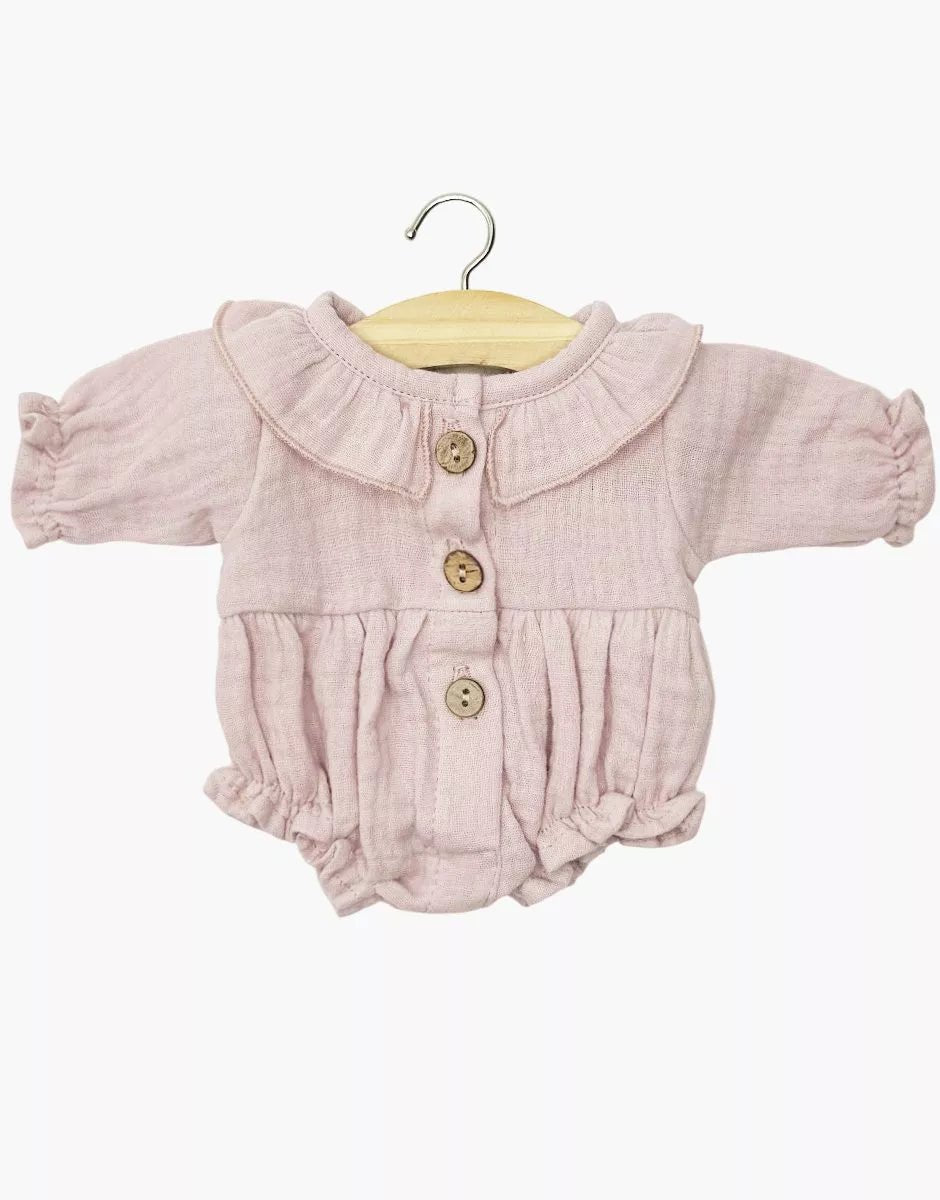Minikane Léonore Long Sleeve Romper – Orchid Pink Cotton Gauze | 34 &amp; 37cm Doll Outfit Minikane