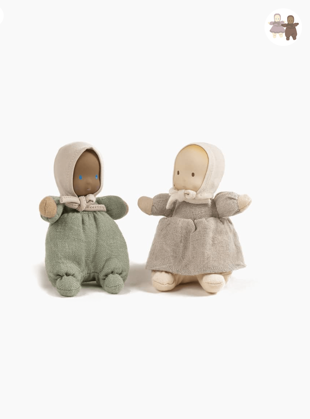 Minikane Les Loupiots – Duo of girl in natural linen and boy in sage green Minikane