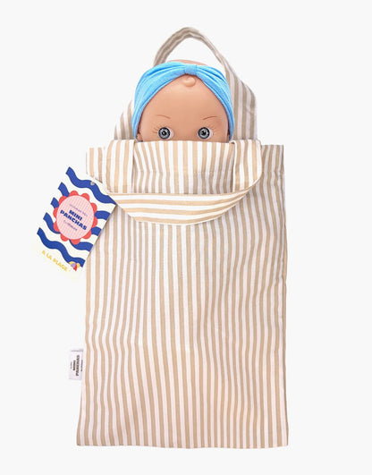 Minikane Alice Mini Panchas doll and coral Vichy outfit in tote bag