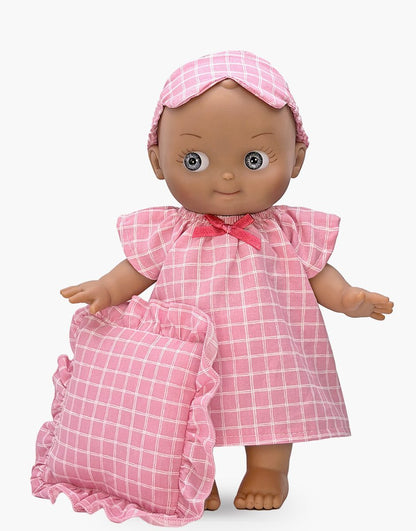Minikane Maïa Mini Panchas Bedtime Doll | Pink Checkered Pajamas (10.6 in) - image 2