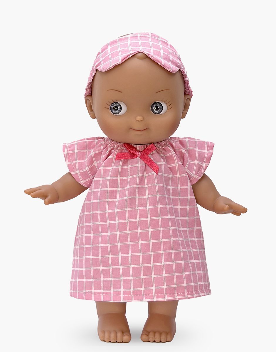 Minikane Maïa Mini Panchas Bedtime Doll | Pink Checkered Pajamas (10.6 in) - image 1