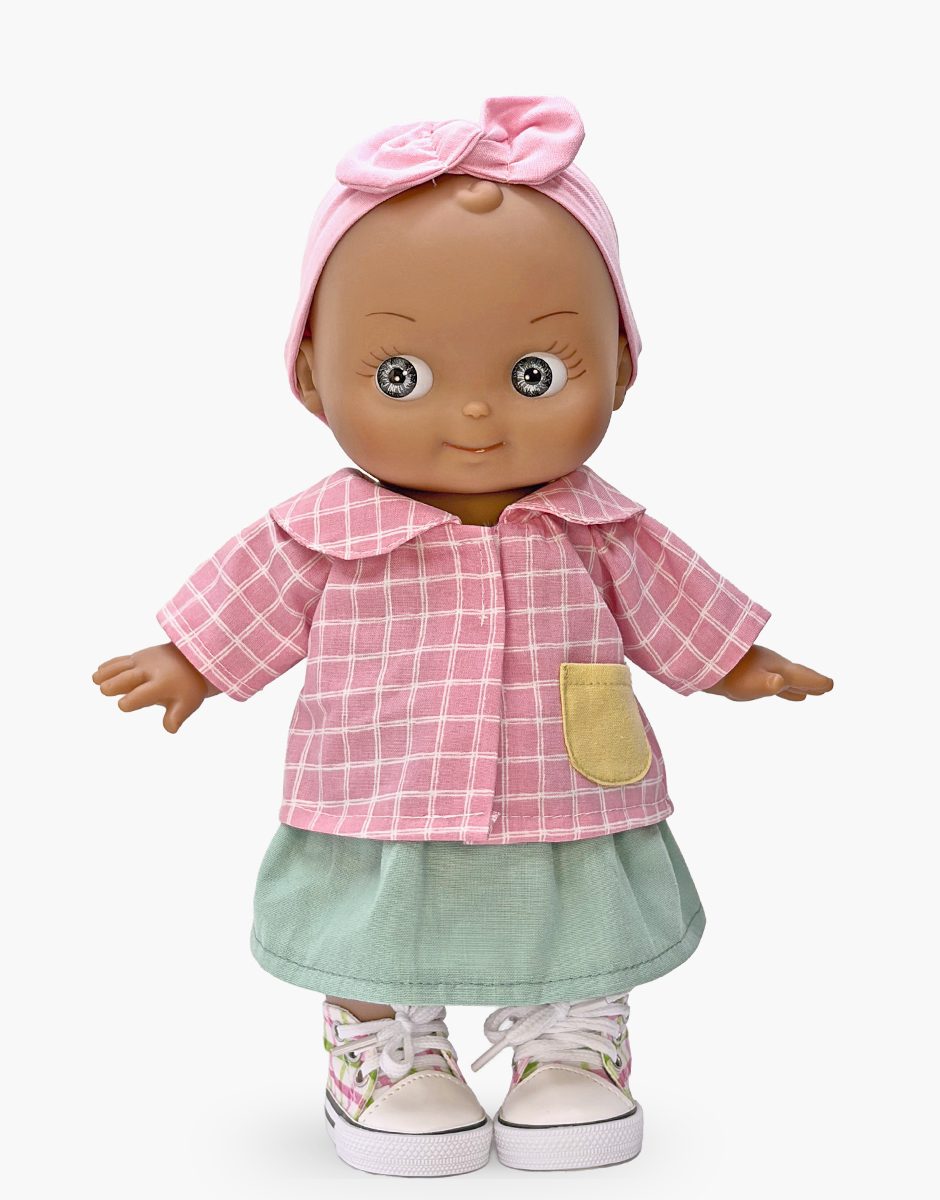 Minikane Maïa Mini Panchas School Doll | Pink Checkered Outfit (10.6 in) - image 2
