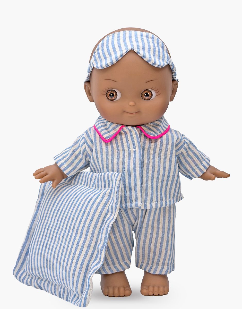 Minikane Noah Mini Panchas Bedtime Doll | Blue Striped Pajamas (10.6 in) - image 2