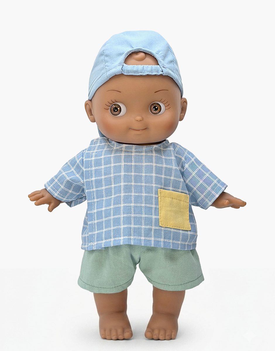 Minikane Noah Mini Panchas School Doll | Blue Checkered Outfit (10.6 in) - image 1