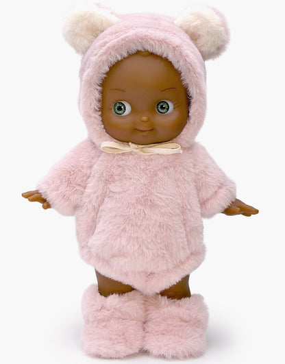 Minikane Prunelle 27 cm Fantasia doll in a pink bear outfit; styled with footwear sold separately