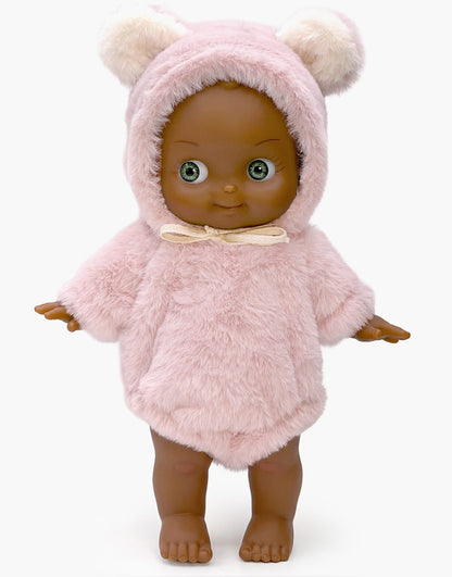 Minikane Prunelle 27 cm Fantasia doll in a pink bear outfit