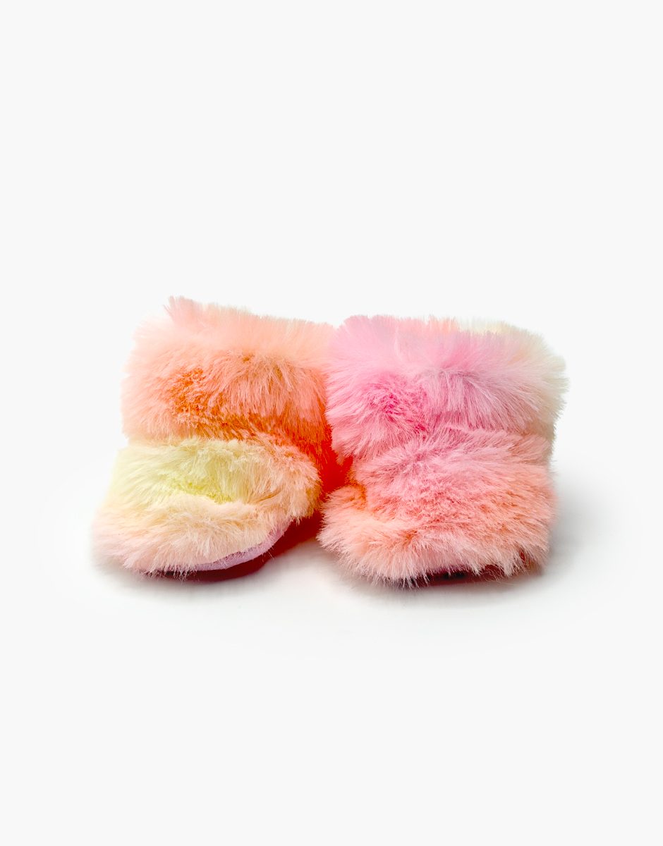 Minikane pink rainbow faux fur snow boots for dolls