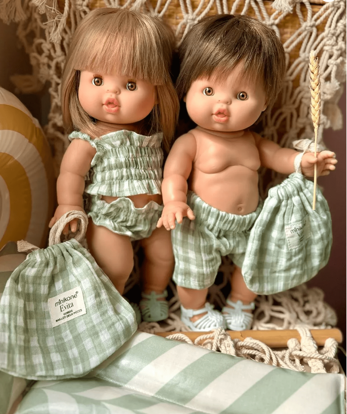 Minikane Vito Green Vichy Cotton Shorts with Pouch | Doll Clothes Minikane