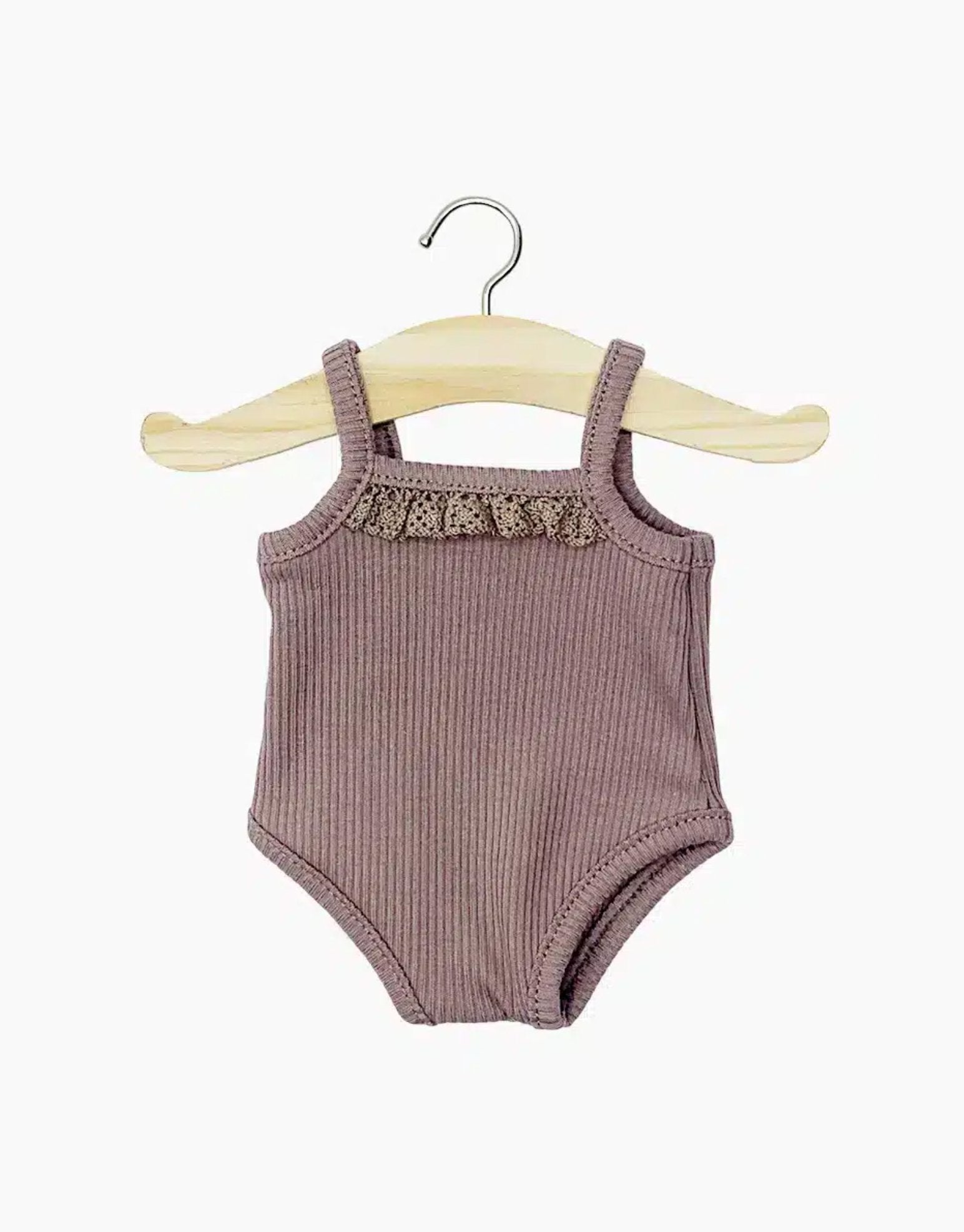 Minkane Les P'tits Basiques – Dark orchid ribbed knit strappy bodysuit with lace Minikane - enjoykidsus