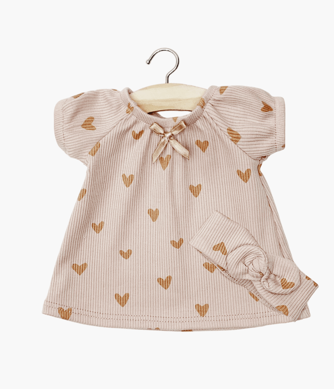 Minkane Sabrina nightgown and ribbed knit headband with little pink hearts Minikane
