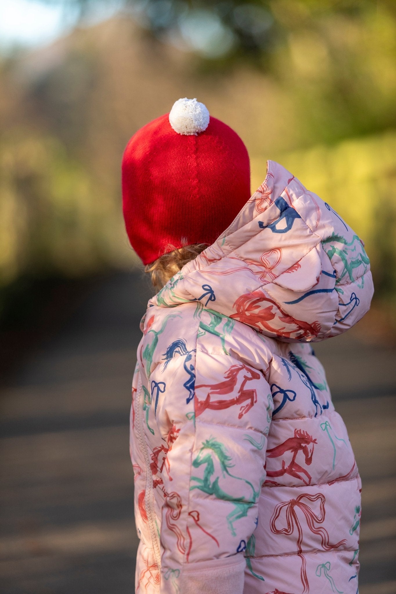 "My First Christmas" Cashmere Baby Bonnet, Festive Red with White Pom - Pom Rosie Sugden