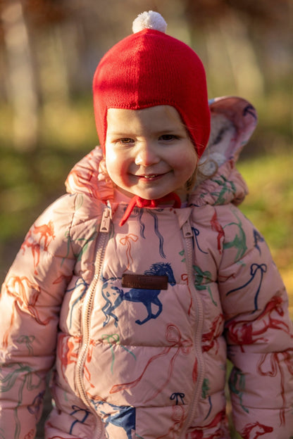 "My First Christmas" Cashmere Baby Bonnet, Festive Red with White Pom - Pom Rosie Sugden