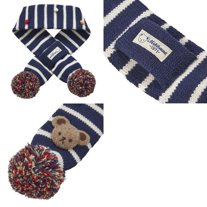MIKI HOUSE Teddy Bear Knit Mittens with String-Navy