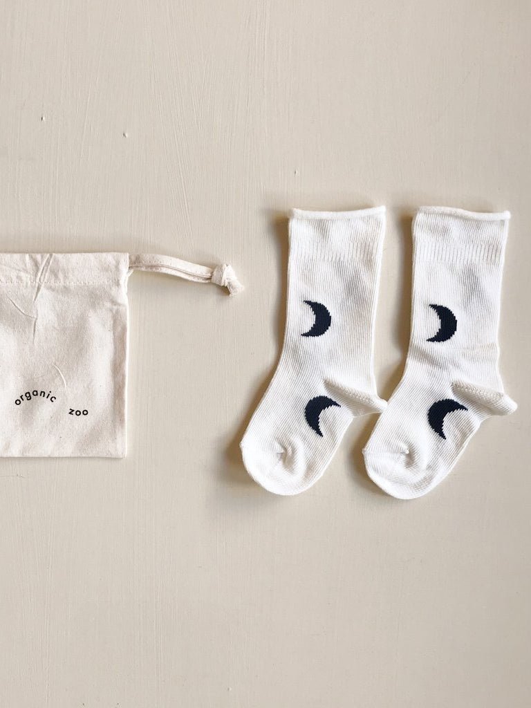 Oat Midnight Socks with Navy Moons Organic Zoo