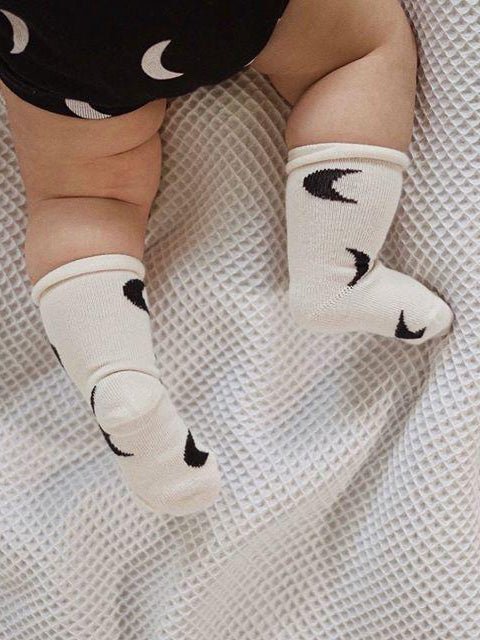Oat Midnight Socks with Navy Moons Organic Zoo