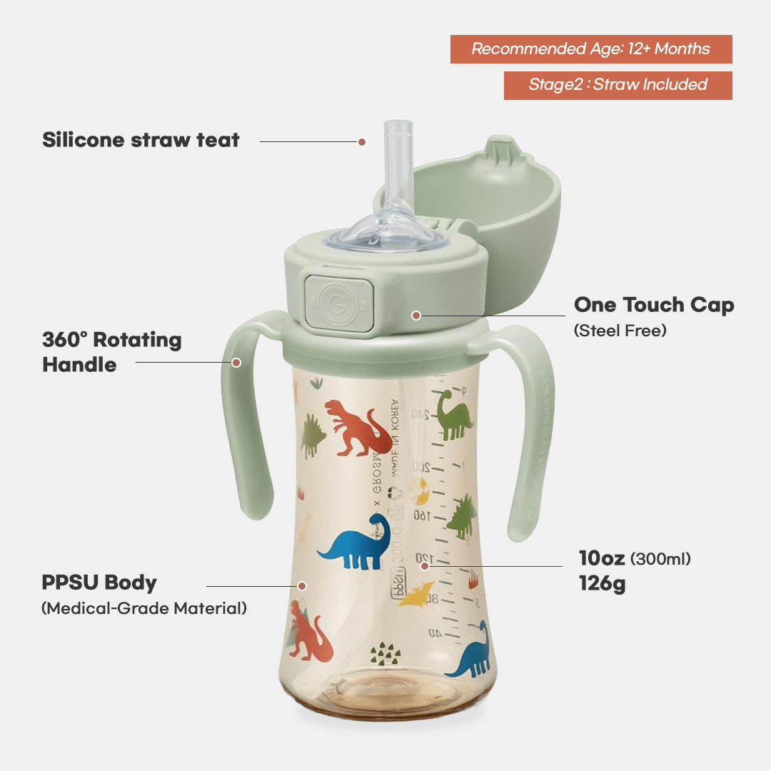onzenna (Grosmimi and Cha&amp;Mom) - Grosmimi PPSU Straw Cup with Flip Top - 10oz (12 Months+) Stage 2 Straw: Cherry Peach onzenna (Grosmimi and Cha&amp;Mom)