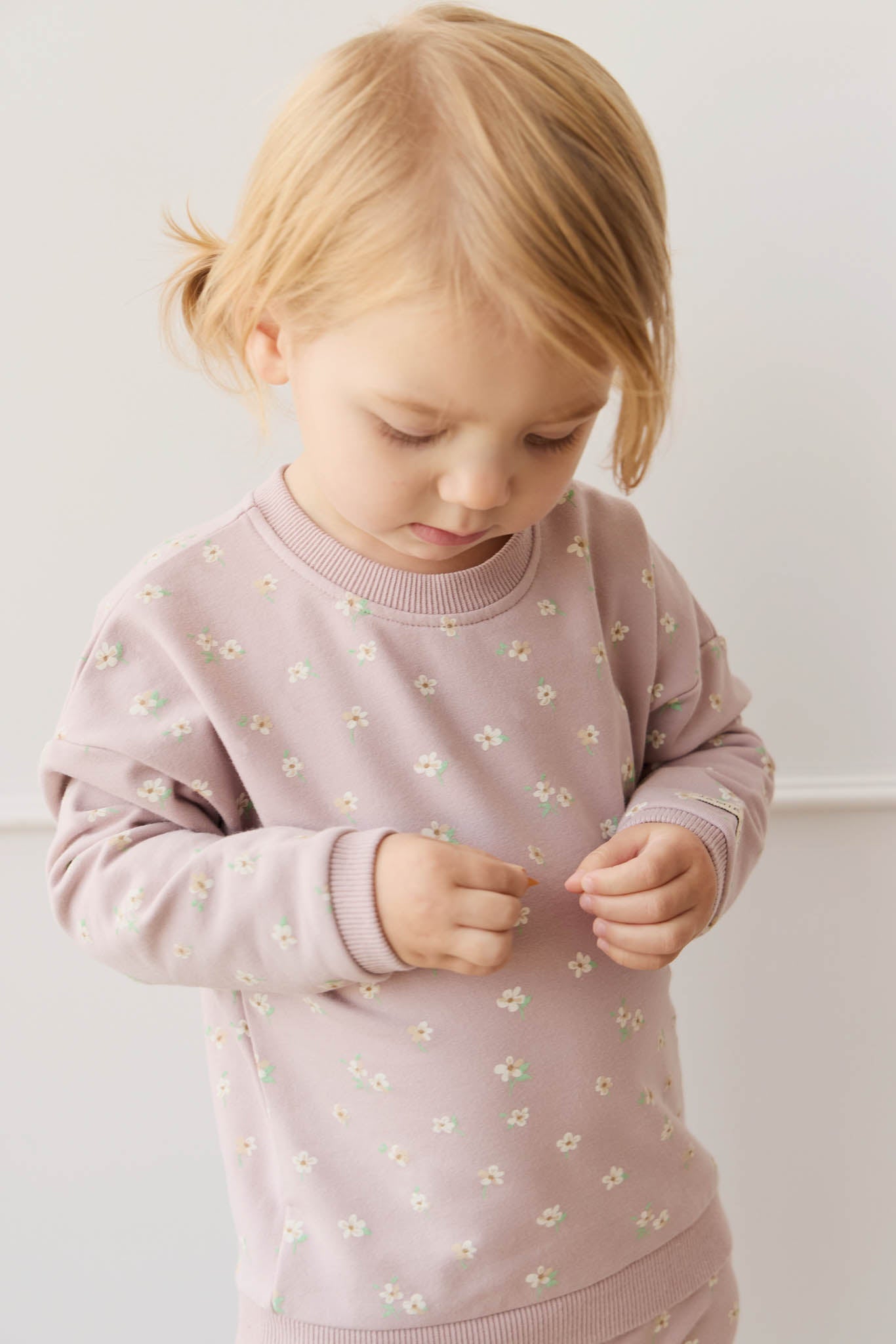 Organic Cotton Damien Sweatshirt - Simple Flowers Lilac Jamie Kay - enjoykidsus