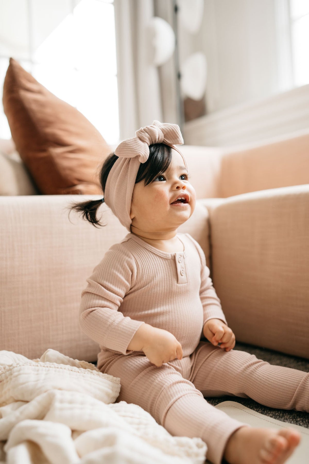 Organic Cotton Modal Long Sleeve Bodysuit - Dusky Rose Jamie Kay