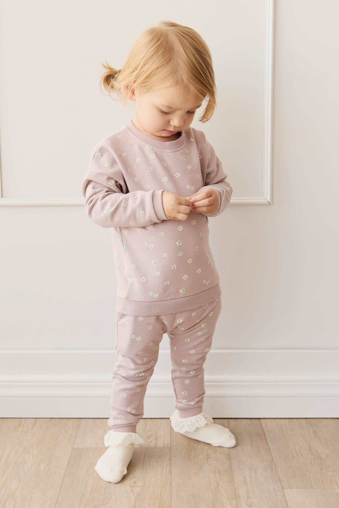 Organic Cotton Morgan Track Pant - Simple Flowers Lilac Jamie Kay - enjoykidsus