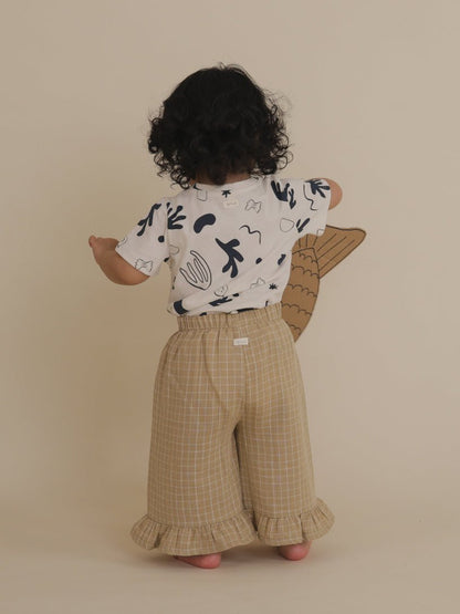Organic Zoo Grid Check Wheat Frill Culottes Organic Zoo