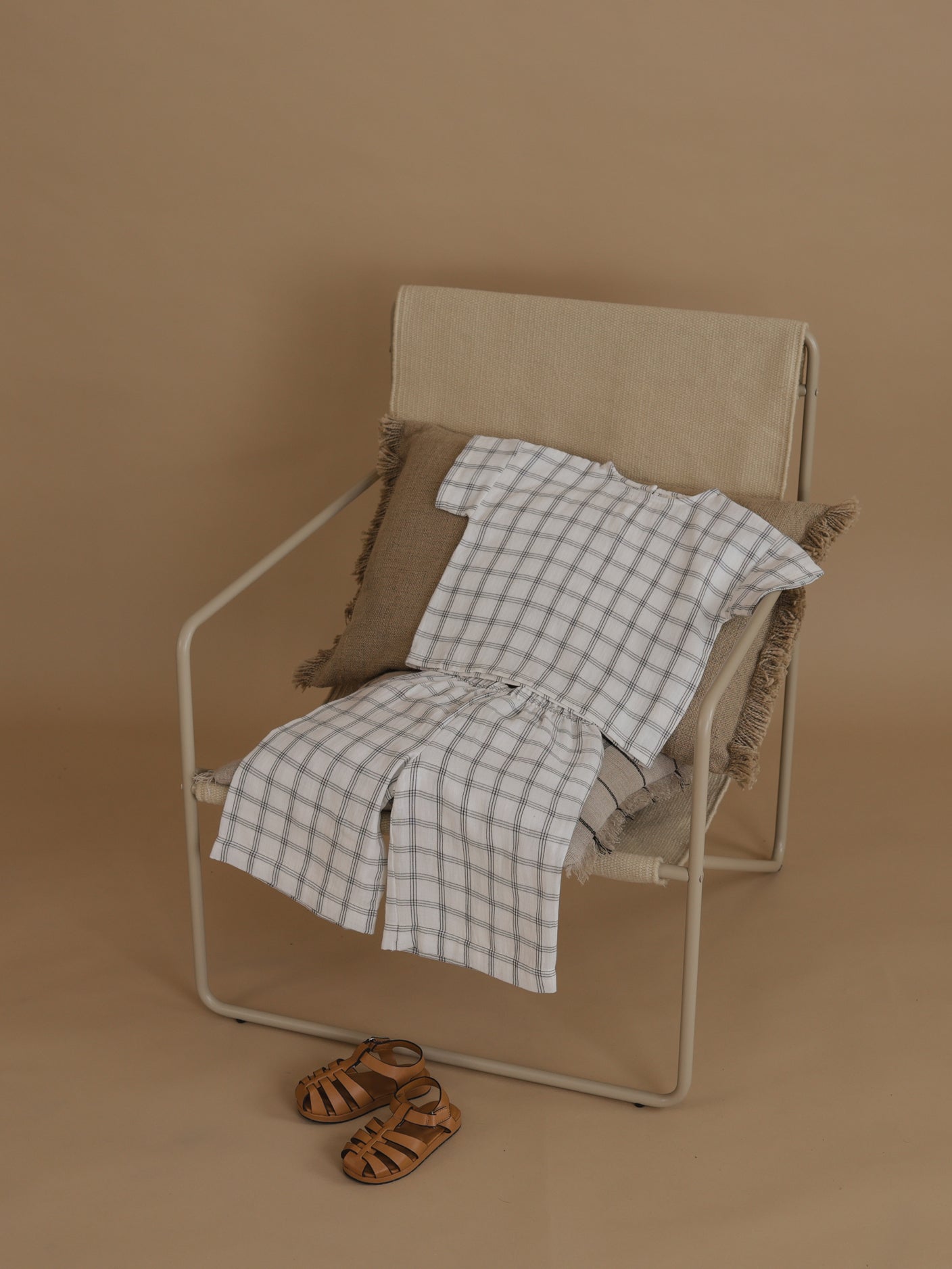 Organic Zoo Navy Window Check Boxy T-Shirt Organic Zoo