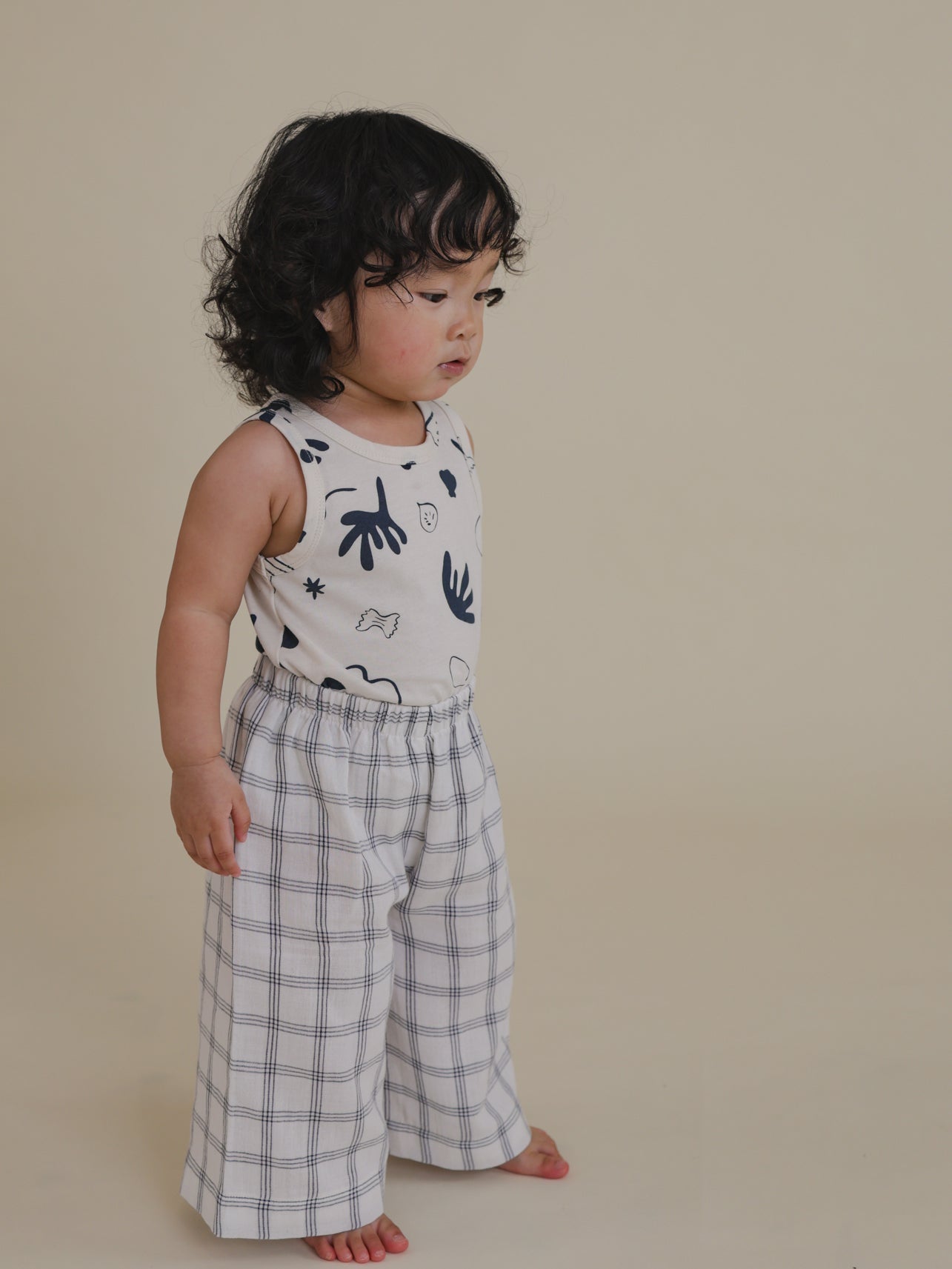Organic Zoo Navy Window Check Wide Leg Pants Organic Zoo