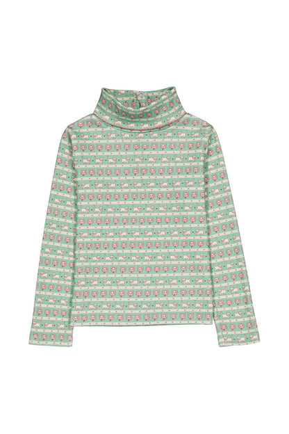 Hello Simone Twiggy Turtleneck Top in Kitty Aqua - front