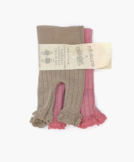 Pack of 2 Chloé small taupe lurex / lychee pink lurex ruffled tights (Copy) Minikane - enjoykidsus