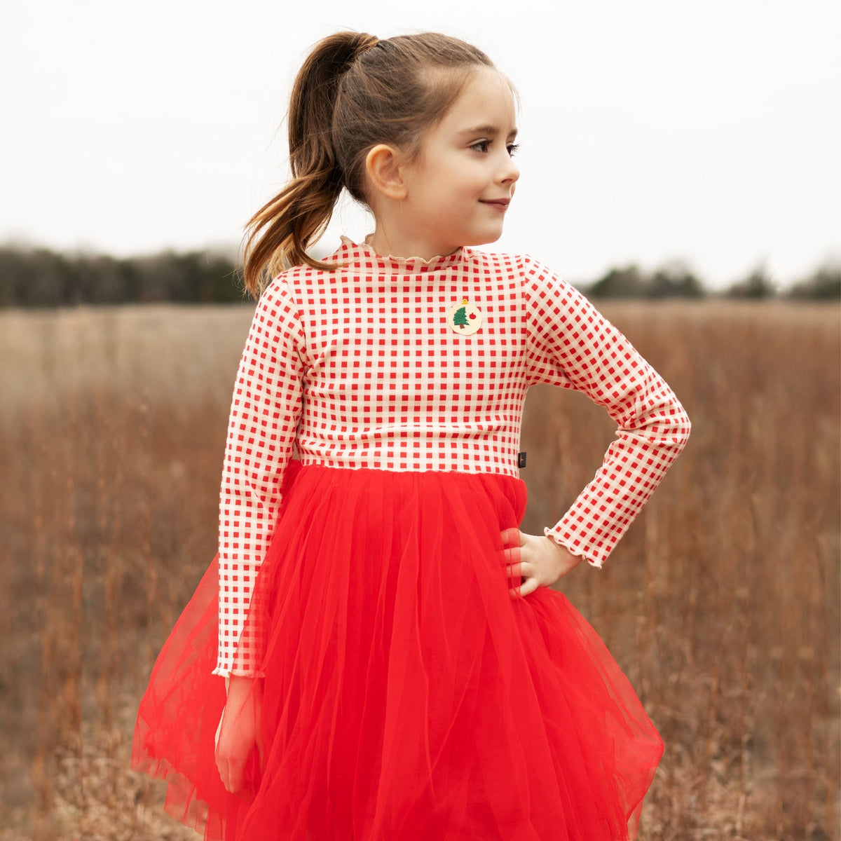 Petite Hailey Bell Tree Dress - Red Petite Hailey