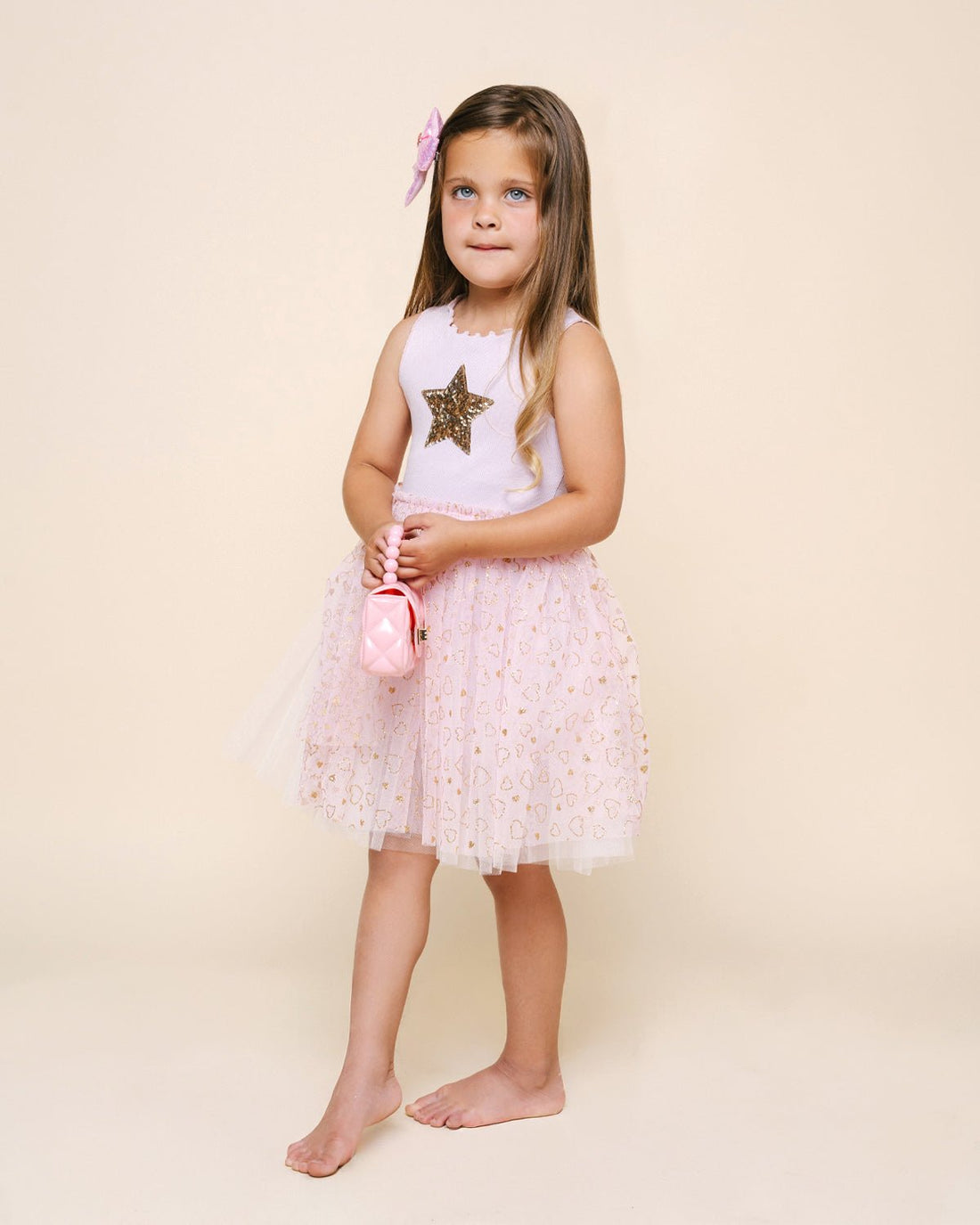 Petite Hailey Elodie Pink Tutu Dress with Gold Star Petite Hailey
