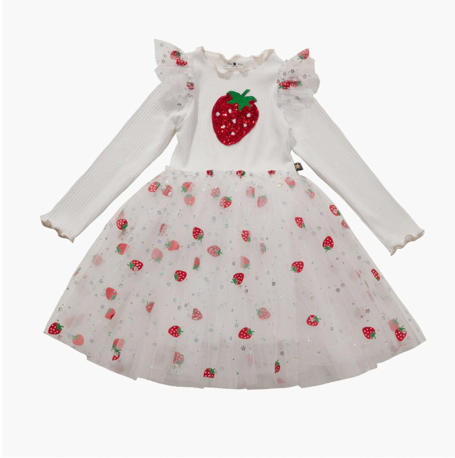 Petite Hailey Gia Frill Strawberry Tutu Dress - White Petite Hailey