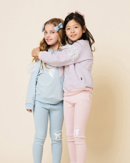 Petite Hailey Glitter Bow Frill Sweatshirt Set - Sky Blue Petite Hailey