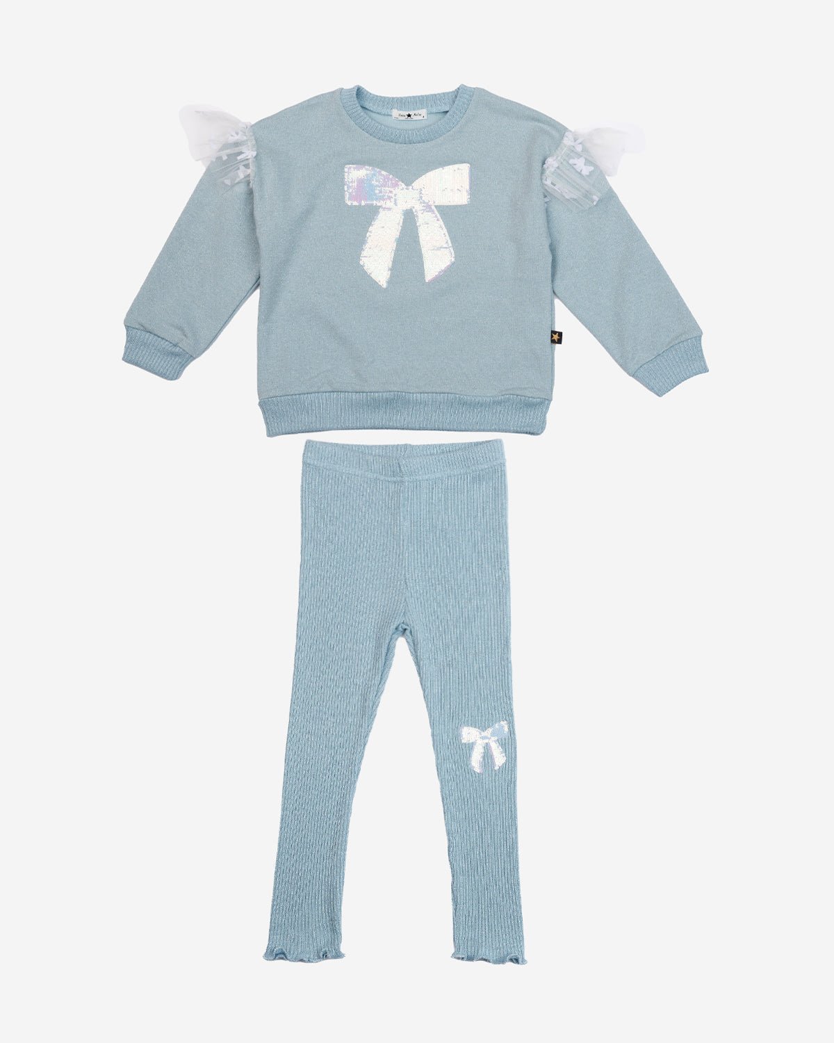 Petite Hailey Glitter Bow Frill Sweatshirt Set - Sky Blue Petite Hailey