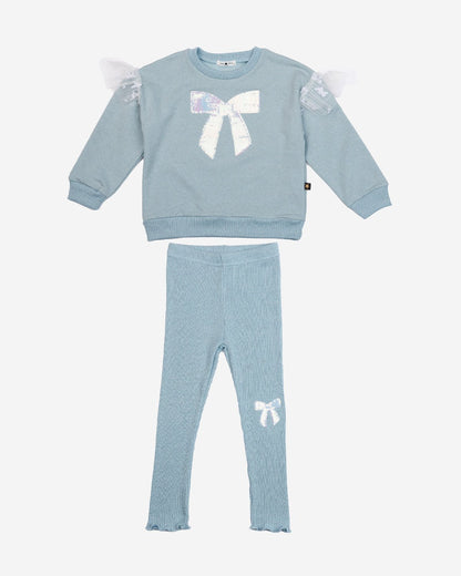 Petite Hailey Glitter Bow Frill Sweatshirt Set - Sky Blue Petite Hailey
