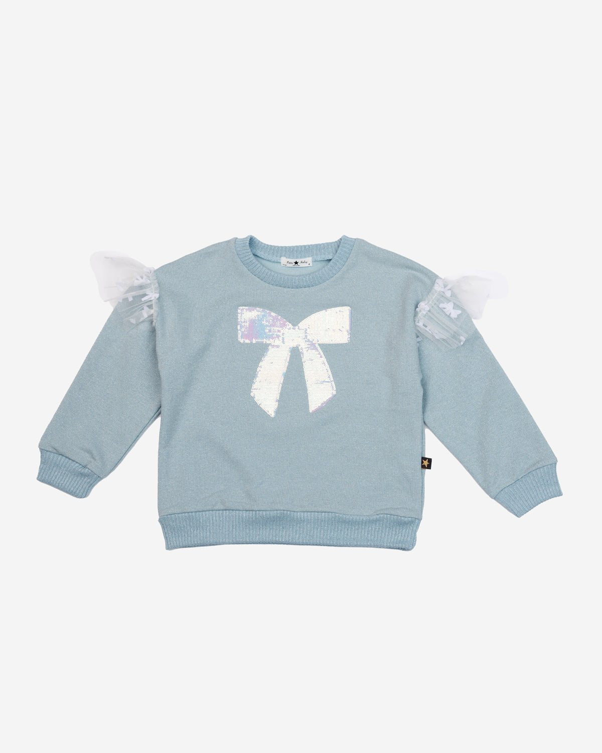 Petite Hailey Glitter Bow Frill Sweatshirt Set - Sky Blue Petite Hailey