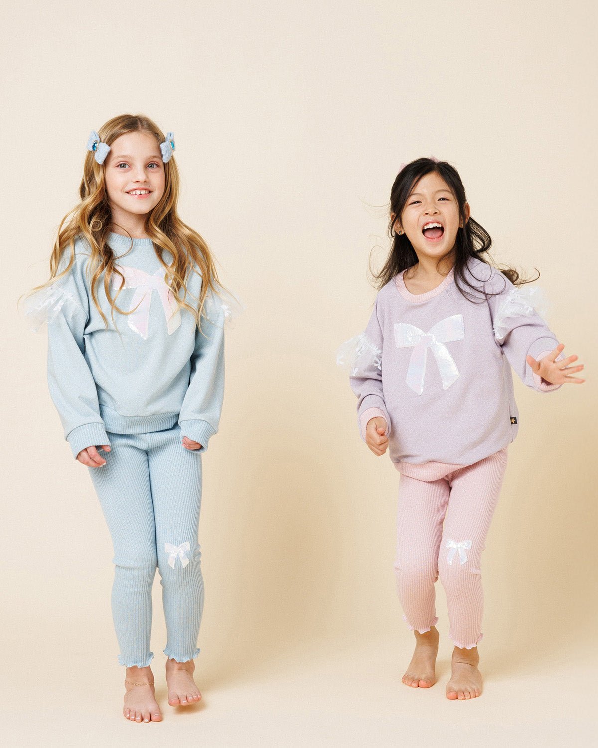 Petite Hailey Glitter Bow Frill Sweatshirt Set - Sky Blue Petite Hailey