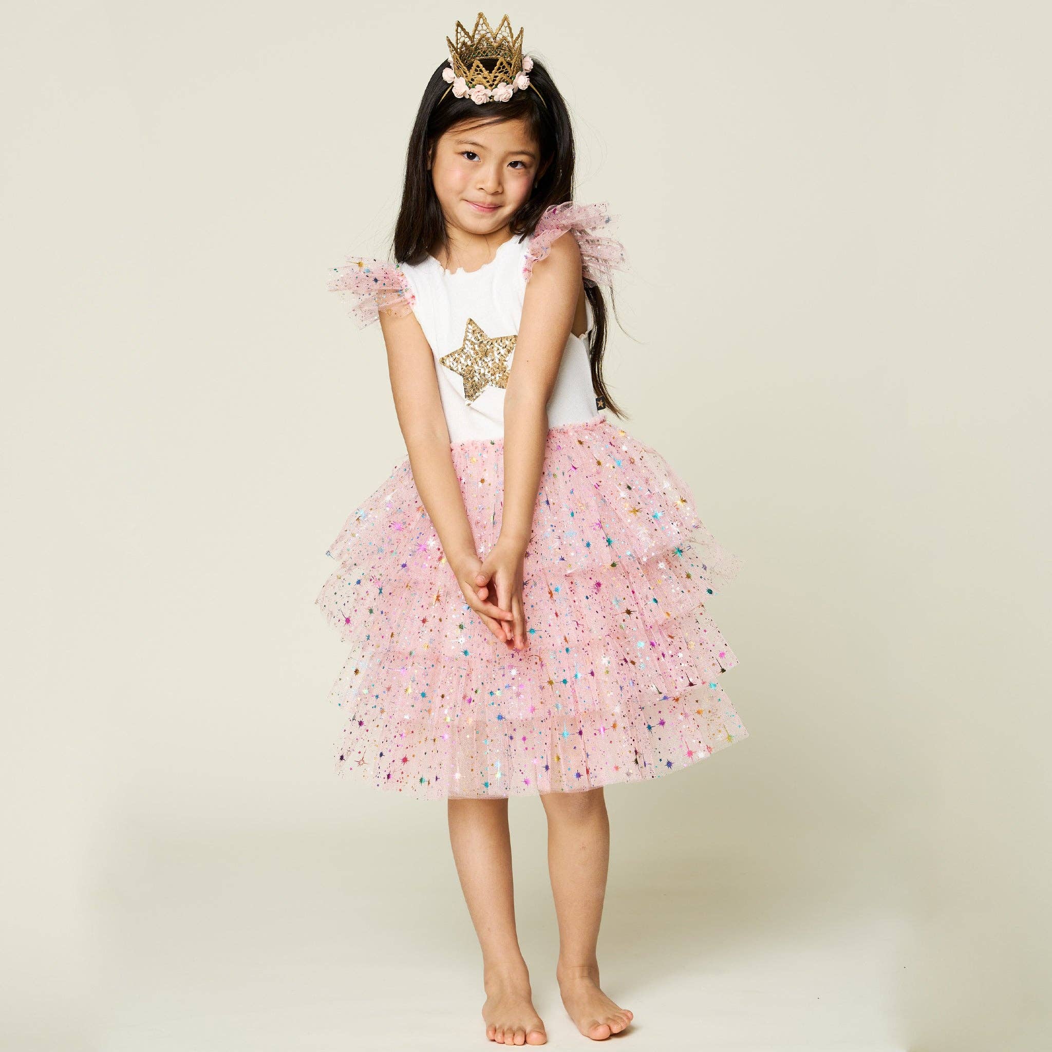 Petite Hailey - Leah Layered Tutu Dress: Star Peach Petite Hailey